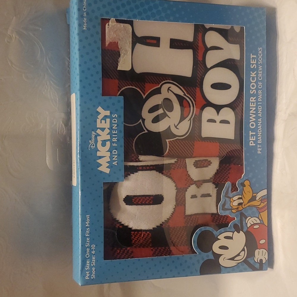 Disney Mickey Pet Owner Bandana and socks matching set gift box NIB